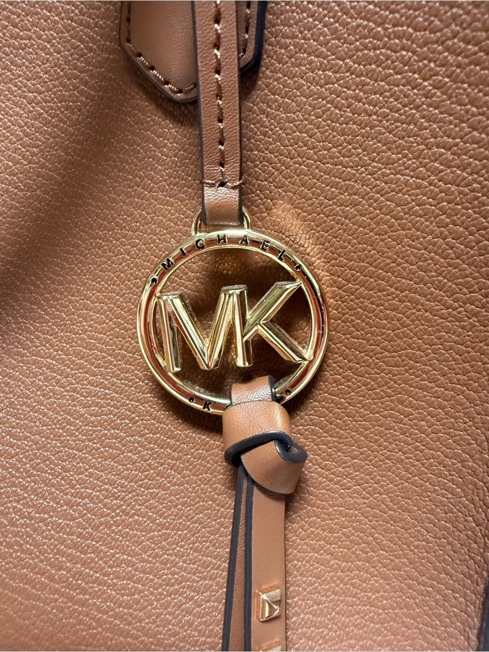 Michael Kors Cognac Pebbled Leather Tote with Gold MK Charm